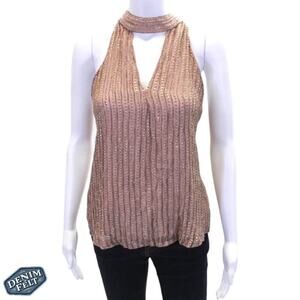 Parker Women’s Mauve All Over Beaded Party Keyhole Halter Top/Blouse | NEW!!